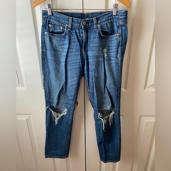 rag & bone Denim - rag & bone Medium Wash Mid Rise Distressed Boyfriend Jeans SZ 28